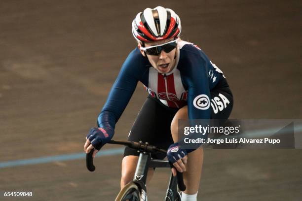 Sarah Hammer of the United States competes in the Women's Pointsrace during the Belgian International Track Meeting 2017 held at the Eddy Merckx...