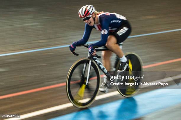 Sarah Hammer of the United States competes in the Women's Pointsrace during the Belgian International Track Meeting 2017 held at the Eddy Merckx...