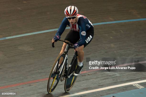Sarah Hammer of the United States competes in the Women's Pointsrace during the Belgian International Track Meeting 2017 held at the Eddy Merckx...