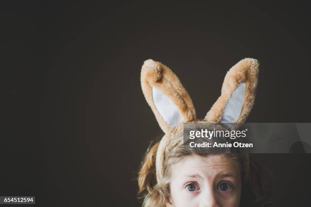 surprised bunny little girl bunny - easter fantasy stockfoto's en -beelden