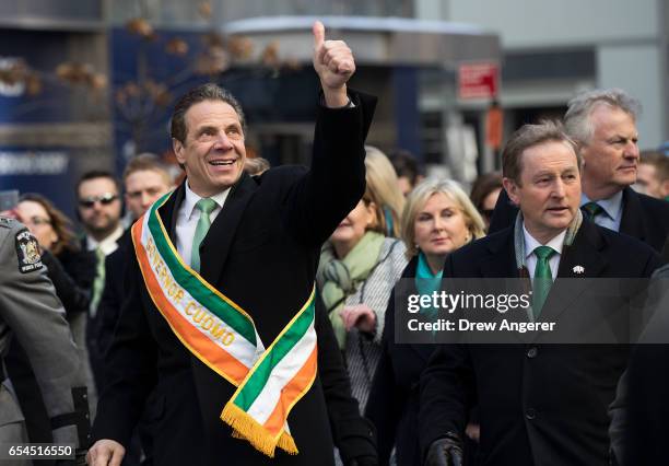 New York Governor Andrew Cuomo and Irish Prime Minister Enda Kenny march in the annual St. Patrick's Day parade on 5th Avenue, March 17, 2017 in New...
