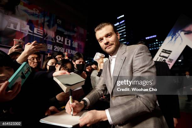 Pilou Asbaek attends the Korean Red Carpet Fan Event of the Paramount Pictures release "Ghost In The Shell" at Lotte World Tower Mall on March 17,...