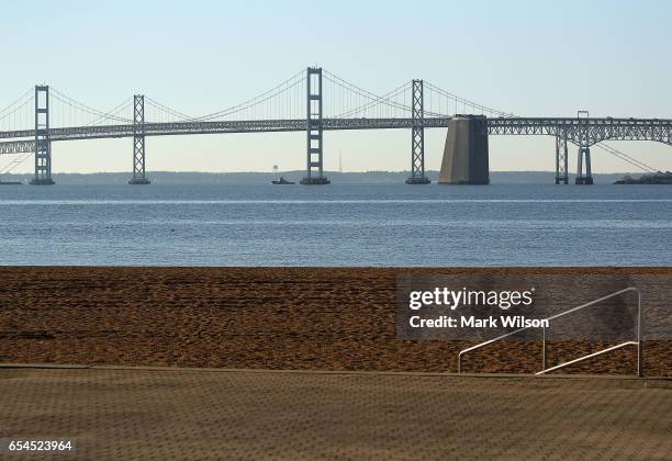 The Chesapeake Bay Bridge can be seen from the beach at Sandy Point State Park, on March 17, 2017 in Skidmore, Maryland. Under U.S. President Donald...