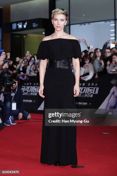 Scarlett Johansson attends the Korean Red Carpet Fan Event of the Paramount Pictures release "Ghost In The Shell" at Lotte World Tower Mall on March...