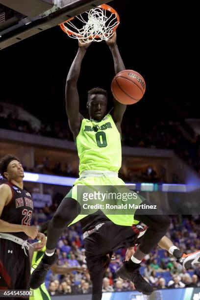 Jo Lual-Acuil Jr. #0 of the Baylor Bears dunks in the second half against the New Mexico State Aggies during the first round of the 2017 NCAA Men's...