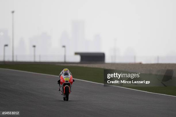 Lorenzo Dalla Porta of Italy and Aspar Mahindra Moto3 heads down a straight during the Moto2 And Moto3 Tests In Losail at Losail Circuit on March 17,...