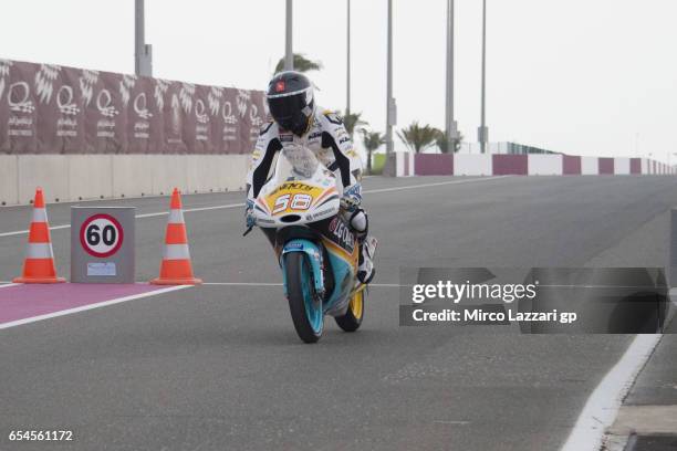 Juanfran Guevara of Spain and RBA BOE Racing Team returns in box during the Moto2 And Moto3 Tests In Losail at Losail Circuit on March 17, 2017 in...