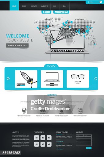 Clean Modern Website Interface Template With Earth Map Header Vector ...