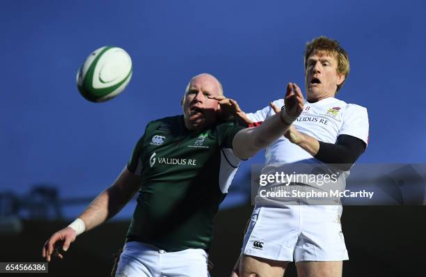 Dublin , Ireland - 17 March 2017; Hugh Vyvyan of England Legends in action against Des Dillon of Ireland Legends during the Ireland Legends and...