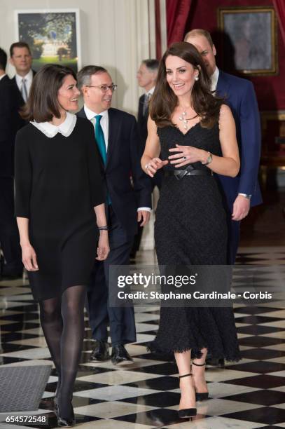 Ambassador to France Edward Llewellyn and wife Anne Llewellyn received Catherine, Duchess of Cambridge and Prince William, Duke of Cambridge for a...
