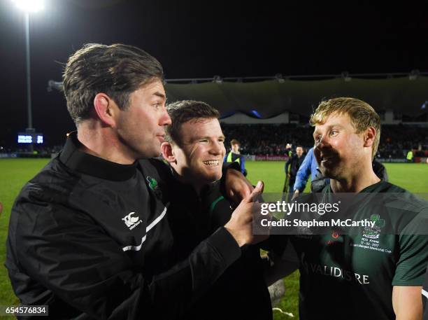 Dublin , Ireland - 17 March 2017; Ireland Legends players, from left, Liam Toland, Gordon D'Arcy and Fionn Carr following the Ireland Legends and...