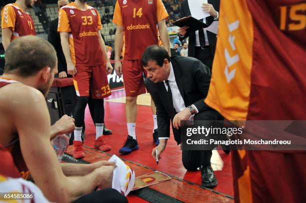 Ergin Ataman, Head Coach of Galatasaray Odeabank Istanbul in action during the 2016/2017 Turkish Airlines EuroLeague Regular Season Round 26 game...