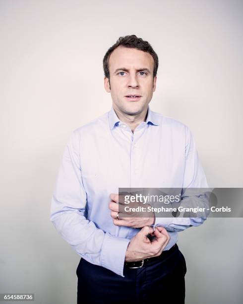 March 04: Politic Emmanuel Macron poses during a photo-shoot on March 04, 2017 in Paris, France.