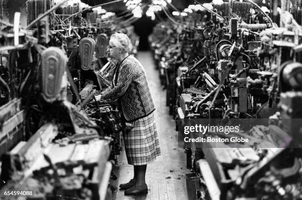 Victoria Wyderka has been working at Wannalancit Mills, a cotton mill in Lowell, Mass., for over 40 years, Oct. 7, 1980.