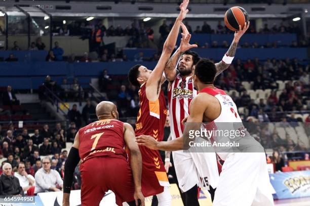 Giorgos Printezis of Olympiacos Piraeus in action during the Turkish Airlines Euroleague Basketball match between Olympiacos Piraeus and Galatasaray...