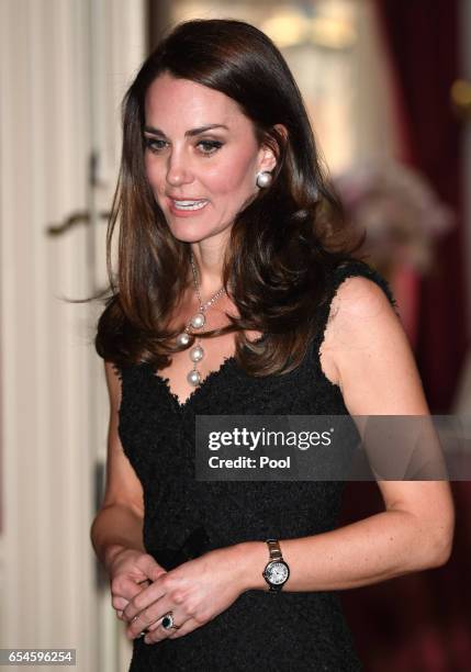 Catherine, Duchess of Cambridge attend a reception at the British Embassy on March 17, 2017 in Paris, France. The Duke and Duchess are on a two day...