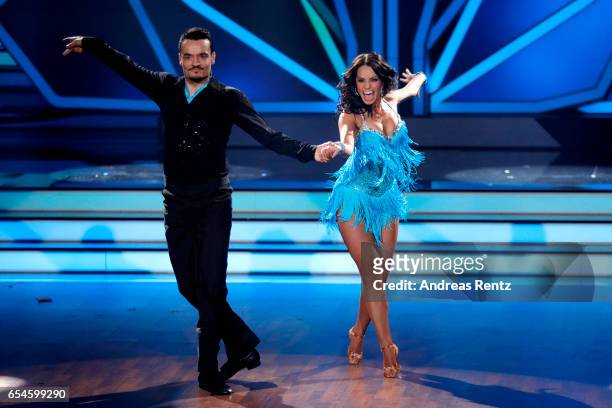 Giovanni Zarrella and Christina Luft perform on stage during the 1st show of the tenth season of the television competition 'Let's Dance' on March...