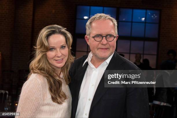 Ann-Kathrin Kramer and Harald Krassnitzer attend the 'Koelner Treff' TV Show at the WDR Studio on March 17, 2017 in Cologne, Germany.