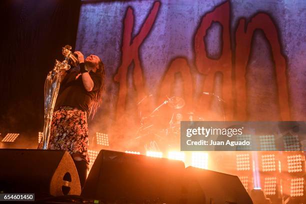 Jonathan Davis and Ray Luzier of Korn perform on stage at Wizink Center on March 17, 2017 in Madrid, Spain.