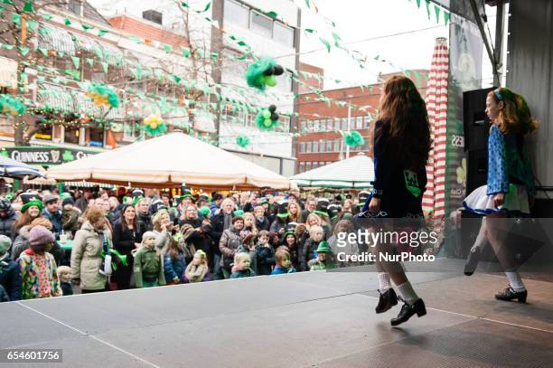 Dancers of Redmond School of Irish Dancing Holland during celebration of St. Patrick's day in the Dutch city of The Hague on 17 march 2017. This is...