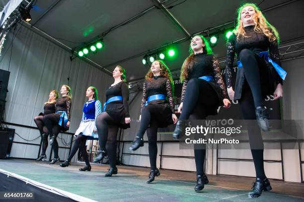 Dancers of Redmond School of Irish Dancing Holland during celebration of St. Patrick's day in the Dutch city of The Hague on 17 march 2017. This is...