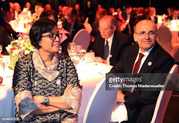 Indonesian Finance minister Sri Mulyani Indrawat and Turkish Deputy Prime Minister Mehmet Simsek are seen at the culture evening programme at the G20...