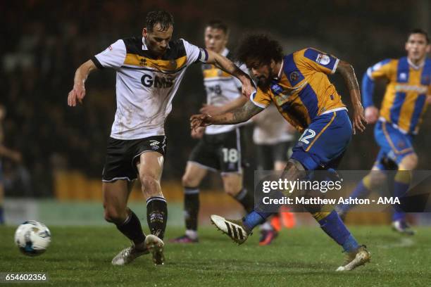 Ben Purkiss of Port Vale and Junior Brown of Shrewsbury Town during the Sky Bet League One match between Port Vale and Shrewsbury Town at Vale Park...