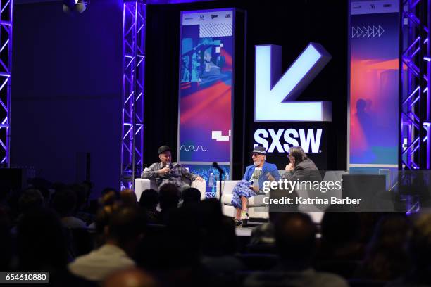 President and CEO of Goldenvoice Paul Tollet, record producer Lou Adler and Vice President of the GRAMMY Foundantion Scott Goldman speak onstage at...