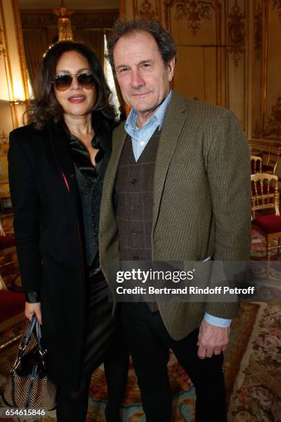 Francis Lombrail with his wife Viktor Lazlo attend Michel Bouquet is elevated to the Rank of "Grand Officier de la Legion d'Honneur" at Elysee Palace...