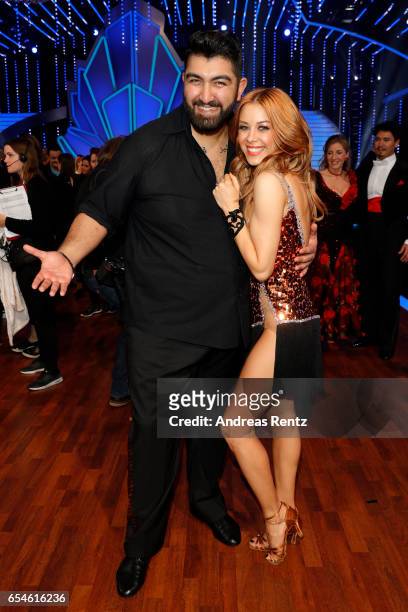 Faisal Kawusi and Oana Nechiti pose after the 1st show of the tenth season of the television competition 'Let's Dance' on March 17, 2017 in Cologne,...