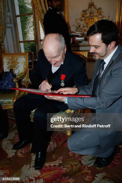 Michel Bouquet is elevated to the Rank of "Grand Officier de la Legion d'Honneur" at Elysee Palace on March 17, 2017 in Paris, France.