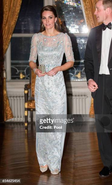Catherine, Duchess of Cambridge attend a dinner at the British Embassy on March 17, 2017 in Paris, France. The Duke and Duchess are on a two day tour...