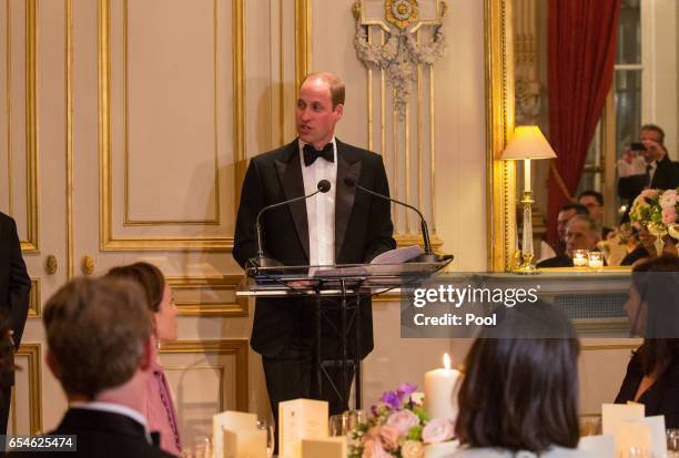 Prince William, Duke of Cambridge attends a dinner at the British Embassy on March 17, 2017 in Paris, France. The Duke and Duchess are on a two day...