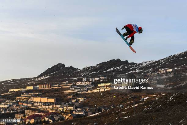 Sven Thorgren of Sweden in action during a training session ahead of the Men's Snowboard Big Air final on day ten of FIS Freestyle Ski & Snowboard...