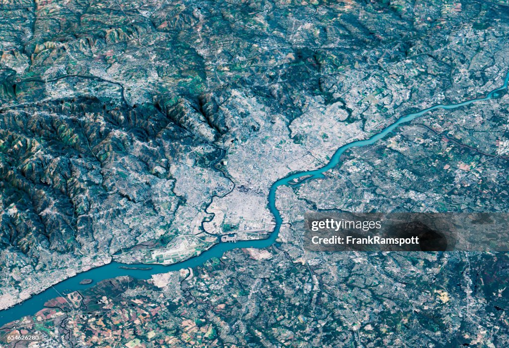 Philadelphia 3D Render Satellite View Topographic Map Horizontal