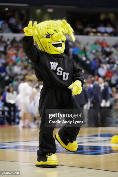 The Wichita State Shockers mascot performs in the second half of the game between the Wichita State Shockers and the Dayton Flyers in the first round...