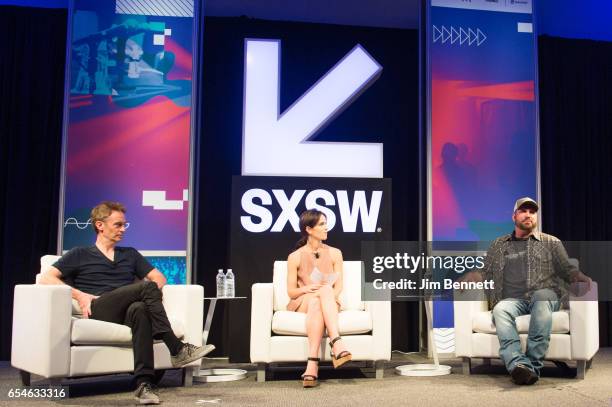 Steve Bloom and Hannah Karp talk with Garth Brooks during the SxSW Music Festival at the Austin Convention Center on March 17, 2017 in Austin, Texas.