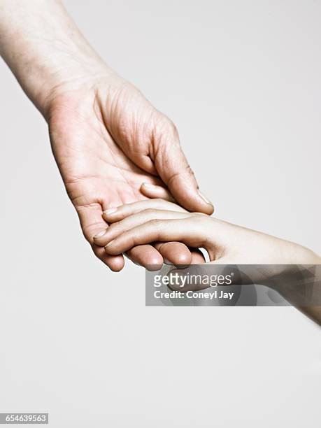 mature lady holding young girl's hand close up - kids adults stock pictures, royalty-free photos & images