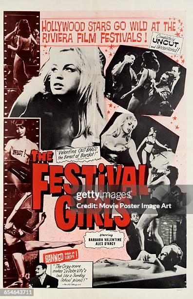 Image contains suggestive content.)A poster for the film 'The Festival Girls', featuring actress Barbara Valentin, 1961.