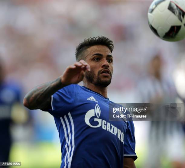 Junior Caicara of Schalke controls the ball during the Bundesliga match between Eintracht Frankfurt and FC Schalke 04 at Commerzbank-Arena on August...