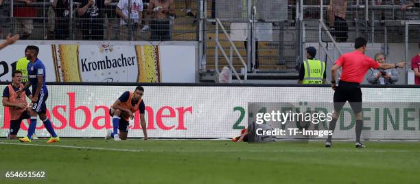 Junior Caicara of Schalke and Mijat Gacinovic of Frankfurt in action during the Bundesliga match between Eintracht Frankfurt and FC Schalke 04 at...