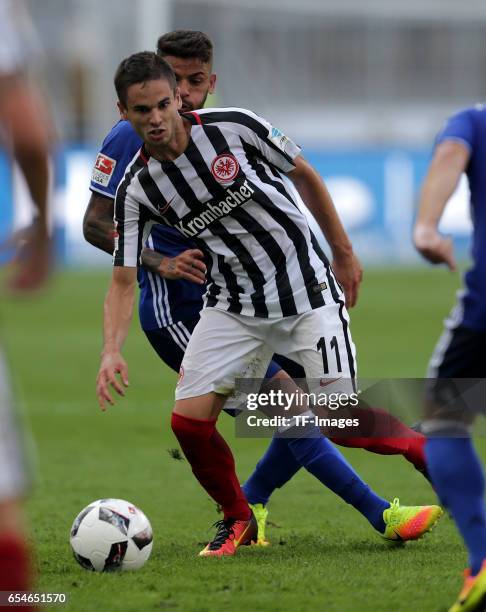 Mijat Gacinovic of Frankfurt , Junior Caicara of Schalke controls the ball during the Bundesliga match between Eintracht Frankfurt and FC Schalke 04...
