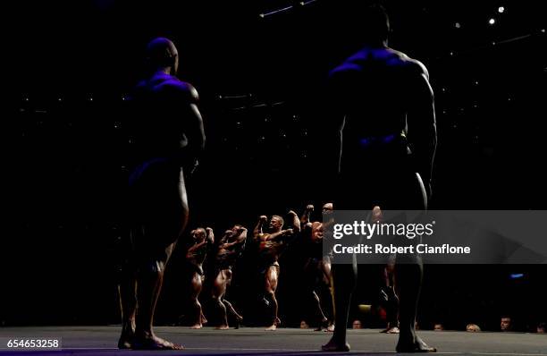 Competitors pose during the Men's Super Heavyweight IFBB Amateur Competition during the 2017 Arnold Classic at The Melbourne Convention and...