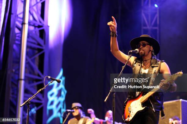 Musician Andre Cymone performs onstage at the Prince Tribute Concert during 2017 SXSW Conference and Festivals at Lady Bird Lake on March 17, 2017 in...