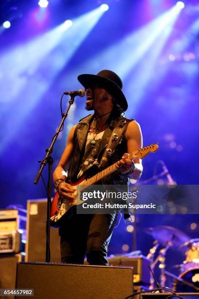 Musician Andre Cymone performs onstage at the Prince Tribute Concert during 2017 SXSW Conference and Festivals at Lady Bird Lake on March 17, 2017 in...