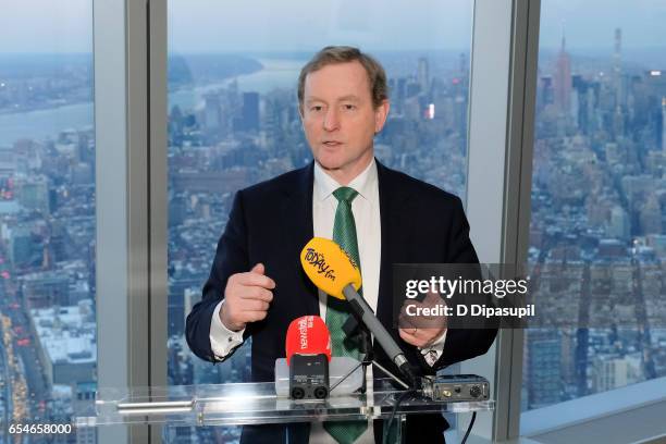 Irish Prime Minister Enda Kenny attends as Tourism Ireland marks its St. Patrick's Day Global Greening Initiative at One World Observatory on March...