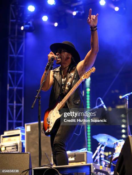 Musician Andre Cymone performs onstage at the Prince Tribute Concert during 2017 SXSW Conference and Festivals at Lady Bird Lake on March 17, 2017 in...