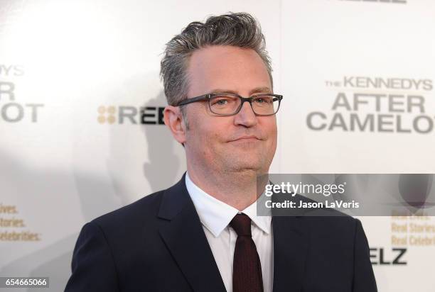 Actor Matthew Perry attends the premiere of "The Kennedys: After Camelot" at The Paley Center for Media on March 15, 2017 in Beverly Hills,...