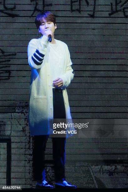 Kyuhyun of South Korean boy group Super Junior performs in his solo concert at AsiaWorld-Expo on March 17, 2017 in Hong Kong, China.