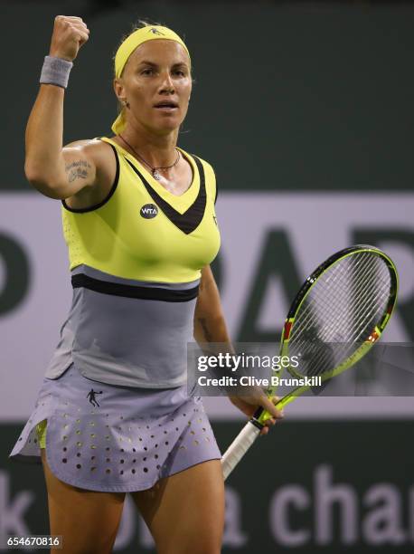 Svetlana Kuznetsova of Russia celebrates a point against Karolina Pliskova of the Czech Republic in their semi final match during day twelve of the...